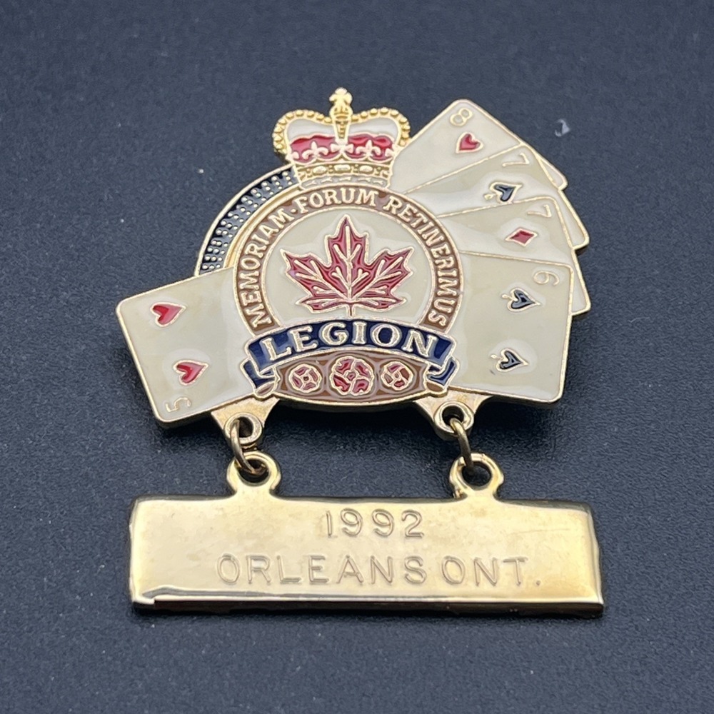 Canadian Legion Orleans Ontario‎ Dangler Playing Cards Crown 1992 Lapel Hat Pin